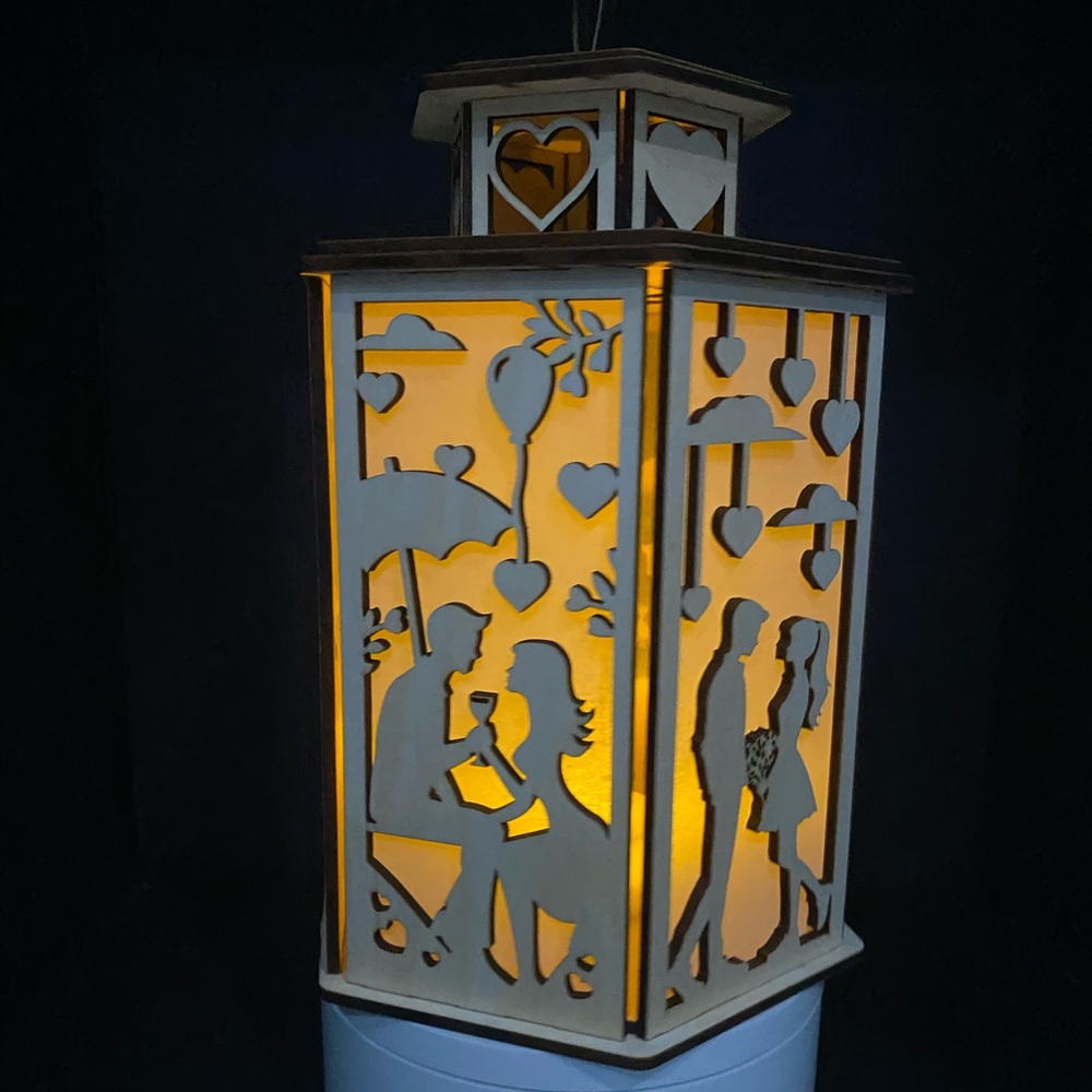 Laser engraved lantern with couple design. ❤️👩‍❤️‍👨
